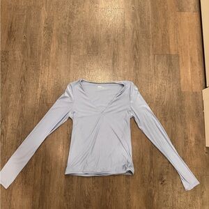 Aerie Soft Blue Long Sleeve V-Neck Tee